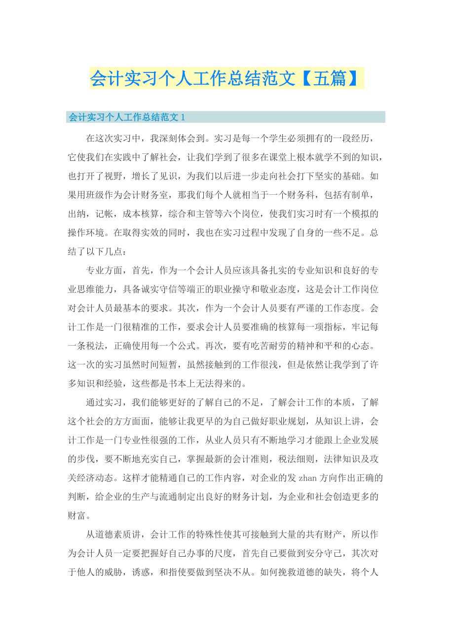 会计实习个人工作总结范文【五篇】.doc_第1页