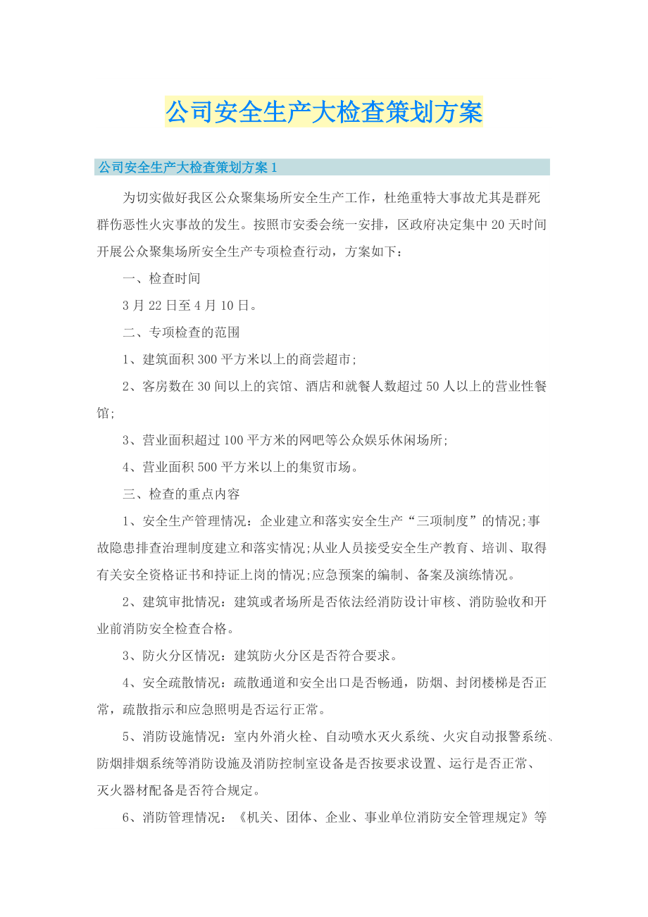 公司安全生产大检查策划方案.doc_第1页