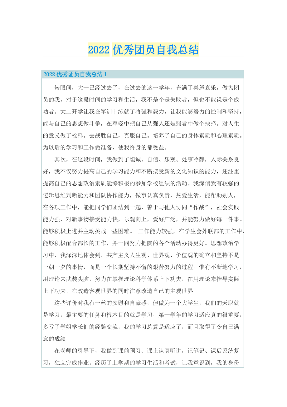 2022优秀团员自我总结.doc_第1页