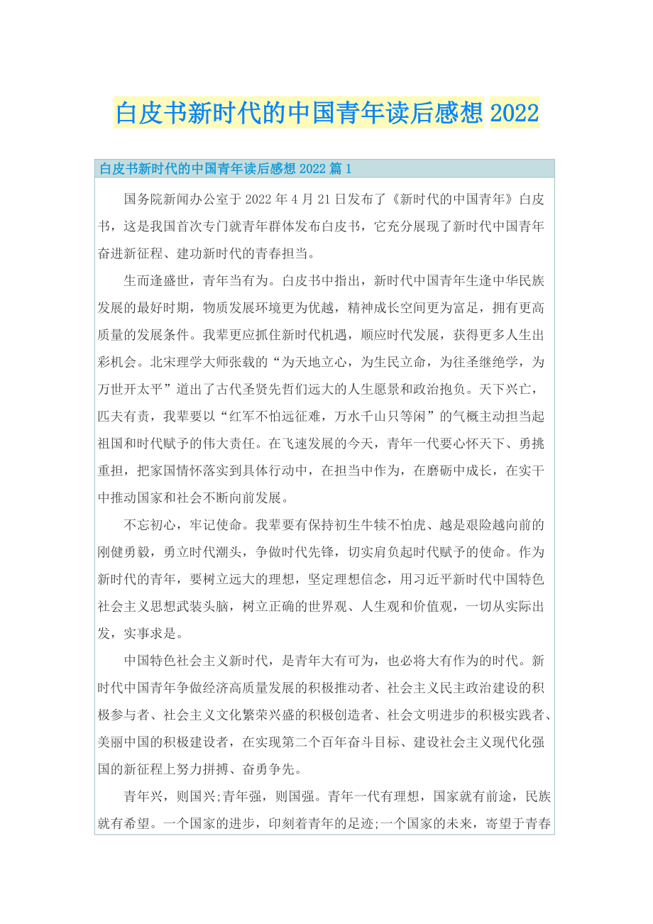 白皮书新时代的中国青年读后感想2022.doc_第1页