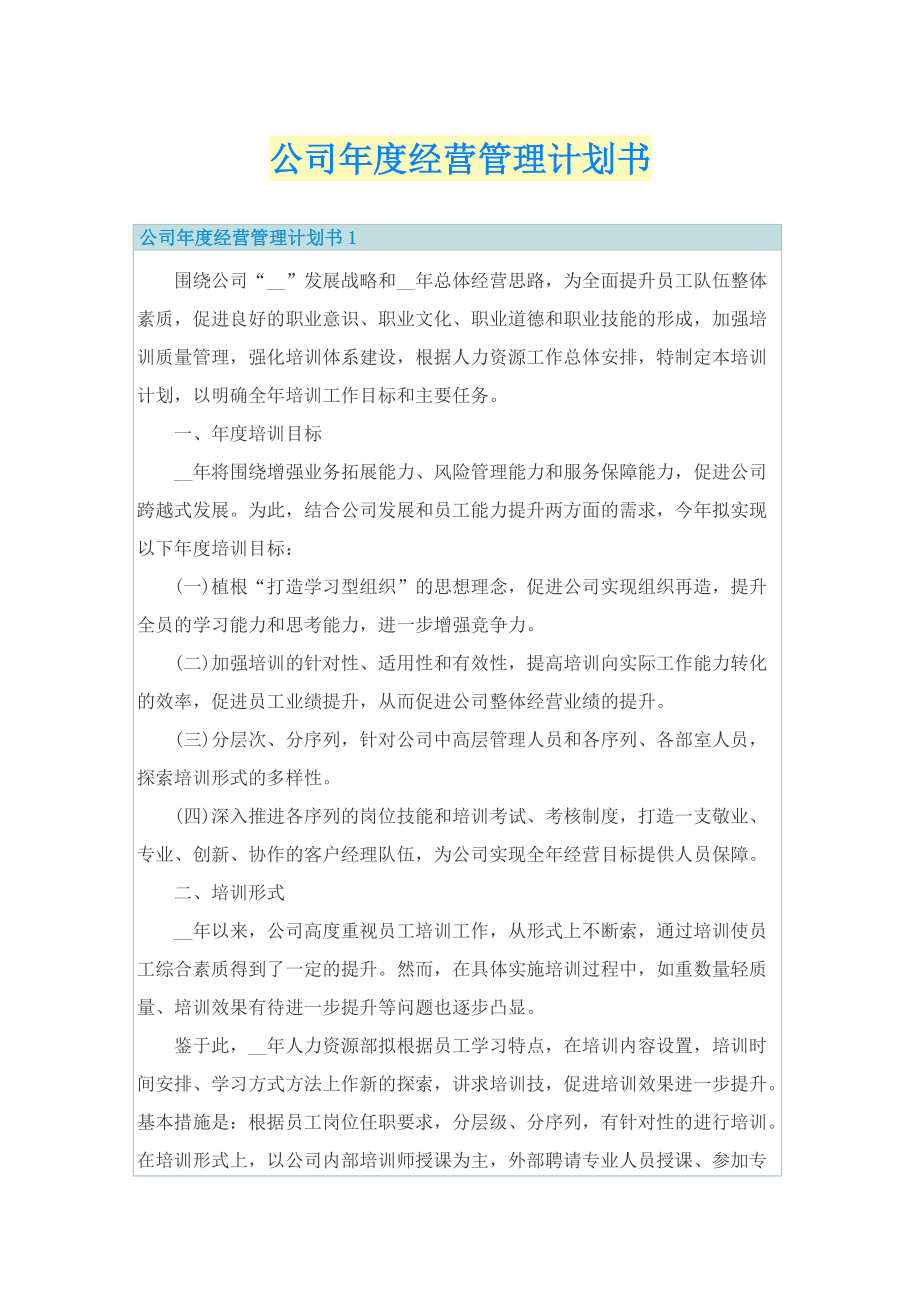 公司年度经营管理计划书.doc_第1页