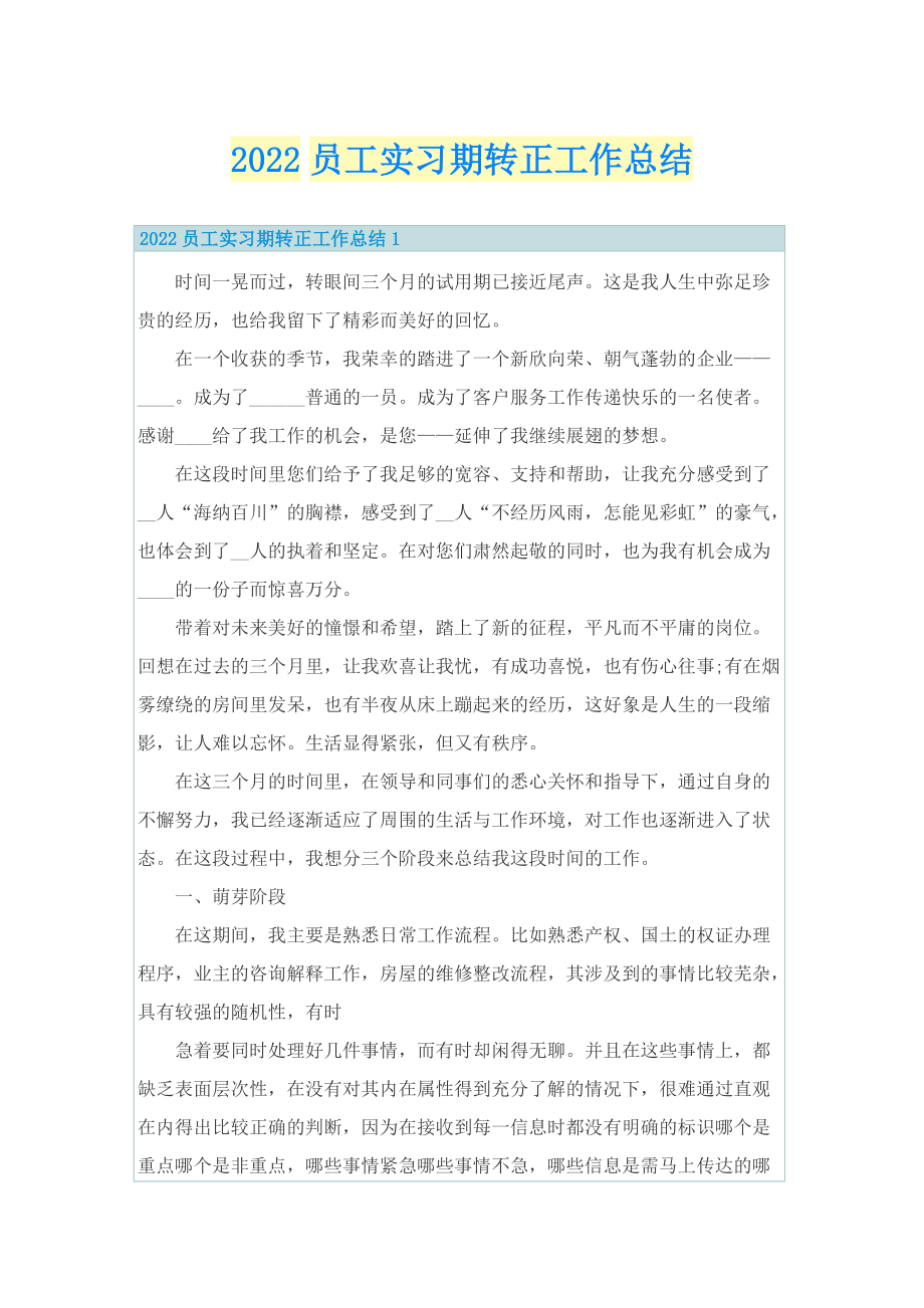 2022员工实习期转正工作总结.doc_第1页