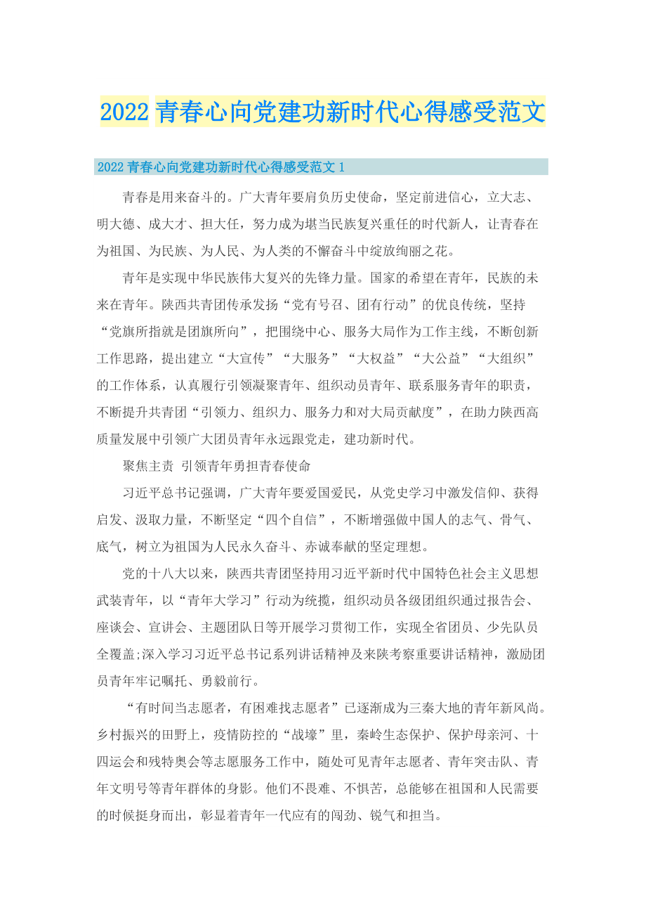 2022青春心向党建功新时代心得感受范文.doc_第1页