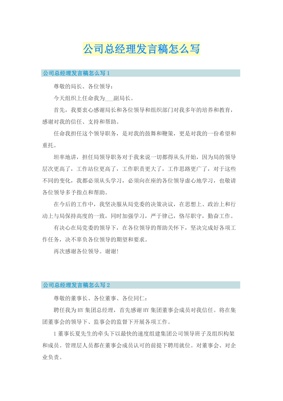 公司总经理发言稿怎么写.doc_第1页