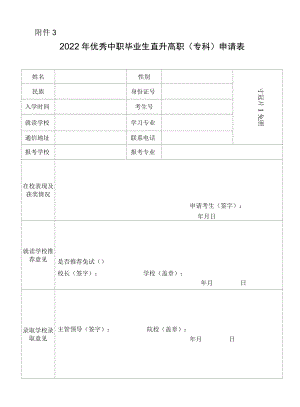 2022优秀中职毕业生直升高职（专科）申请表.docx