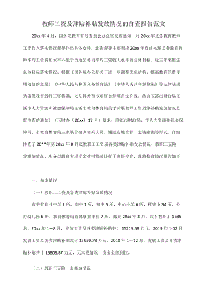 教师工资及津贴补贴发放情况的自查报告范文.docx