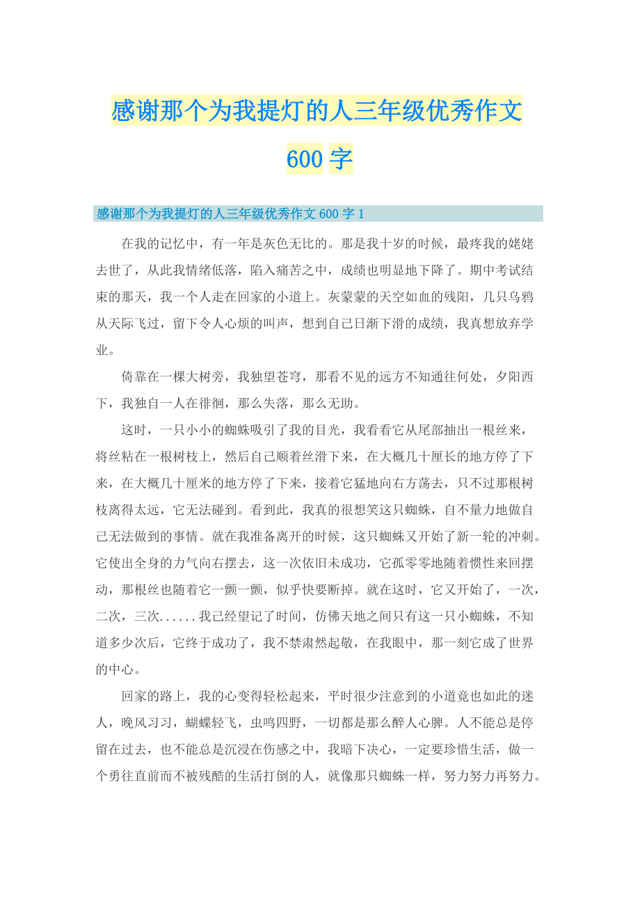 感谢那个为我提灯的人三年级优秀作文600字.doc_第1页