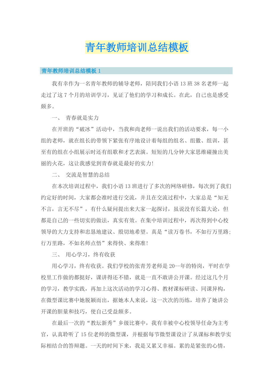 青年教师培训总结模板.doc_第1页