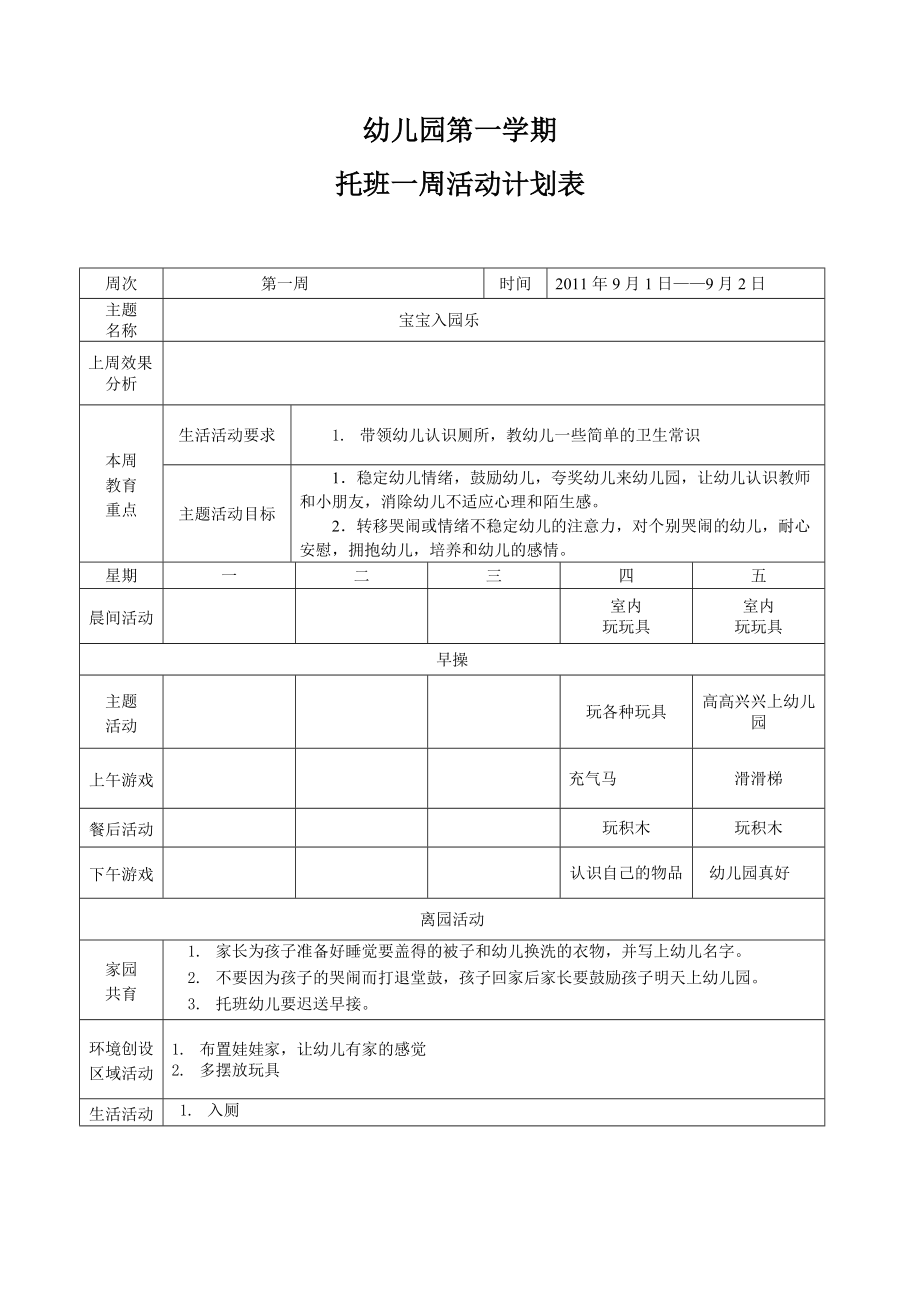 托班上学期周计划清单.doc_第1页