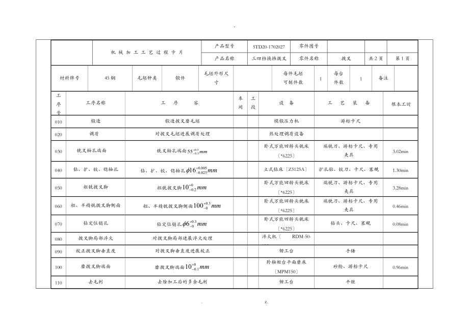 汽车拨叉加工工艺设计卡片.doc_第2页