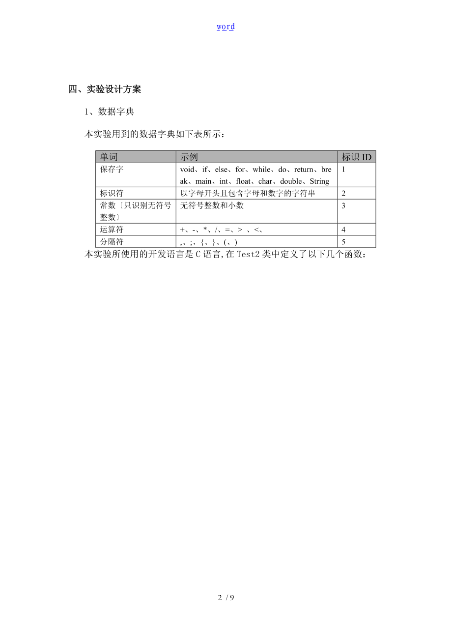 编译原理实验-词法分析资料报告器地设计.doc_第2页