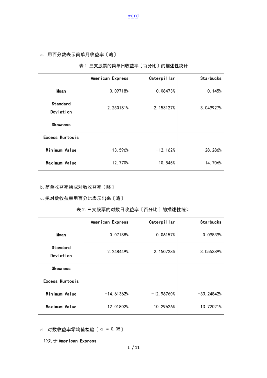 金融时间序列分析报告报告材料第一次作业.doc_第1页