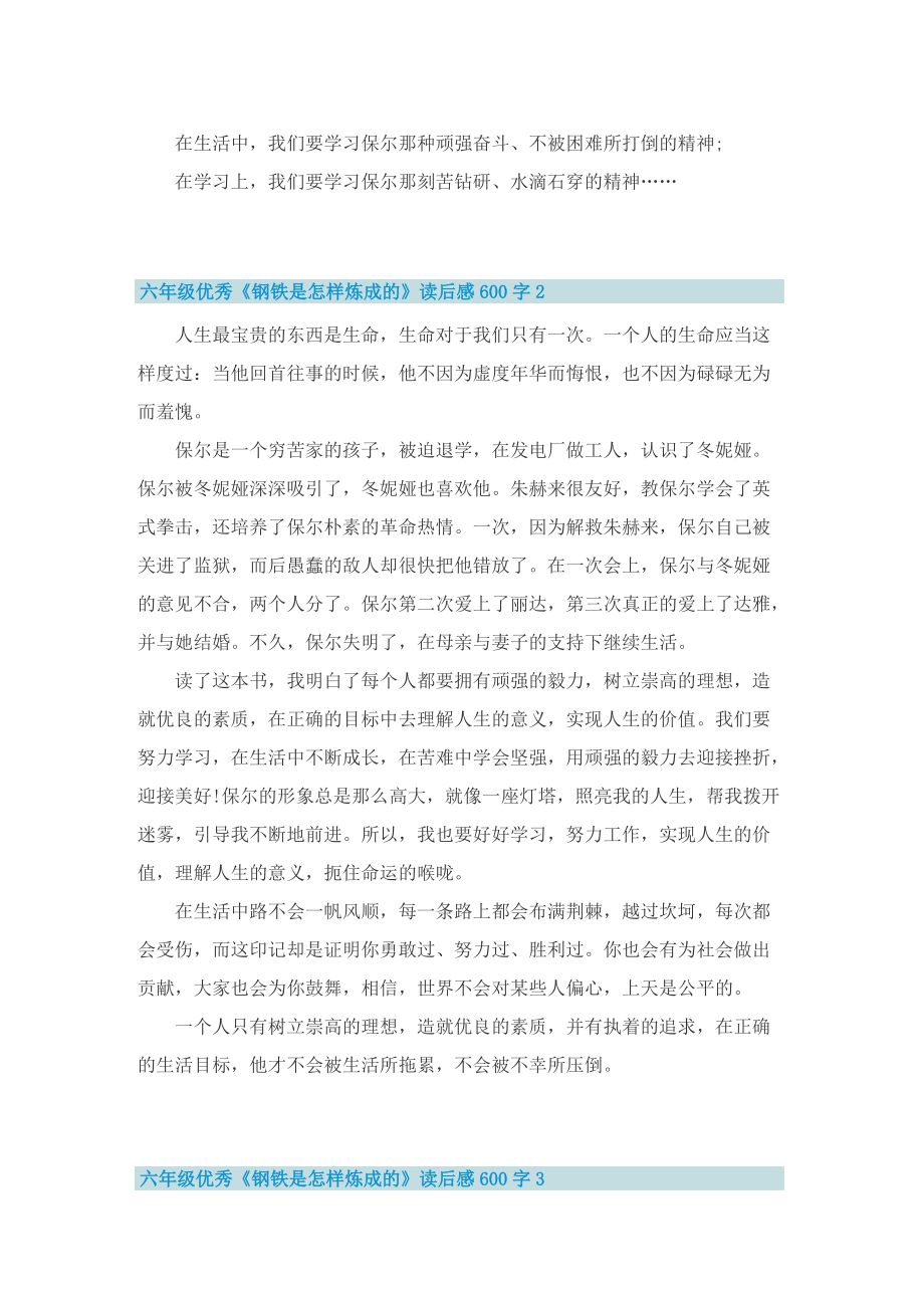 六年级优秀《钢铁是怎样炼成的》读后感600字.doc_第2页