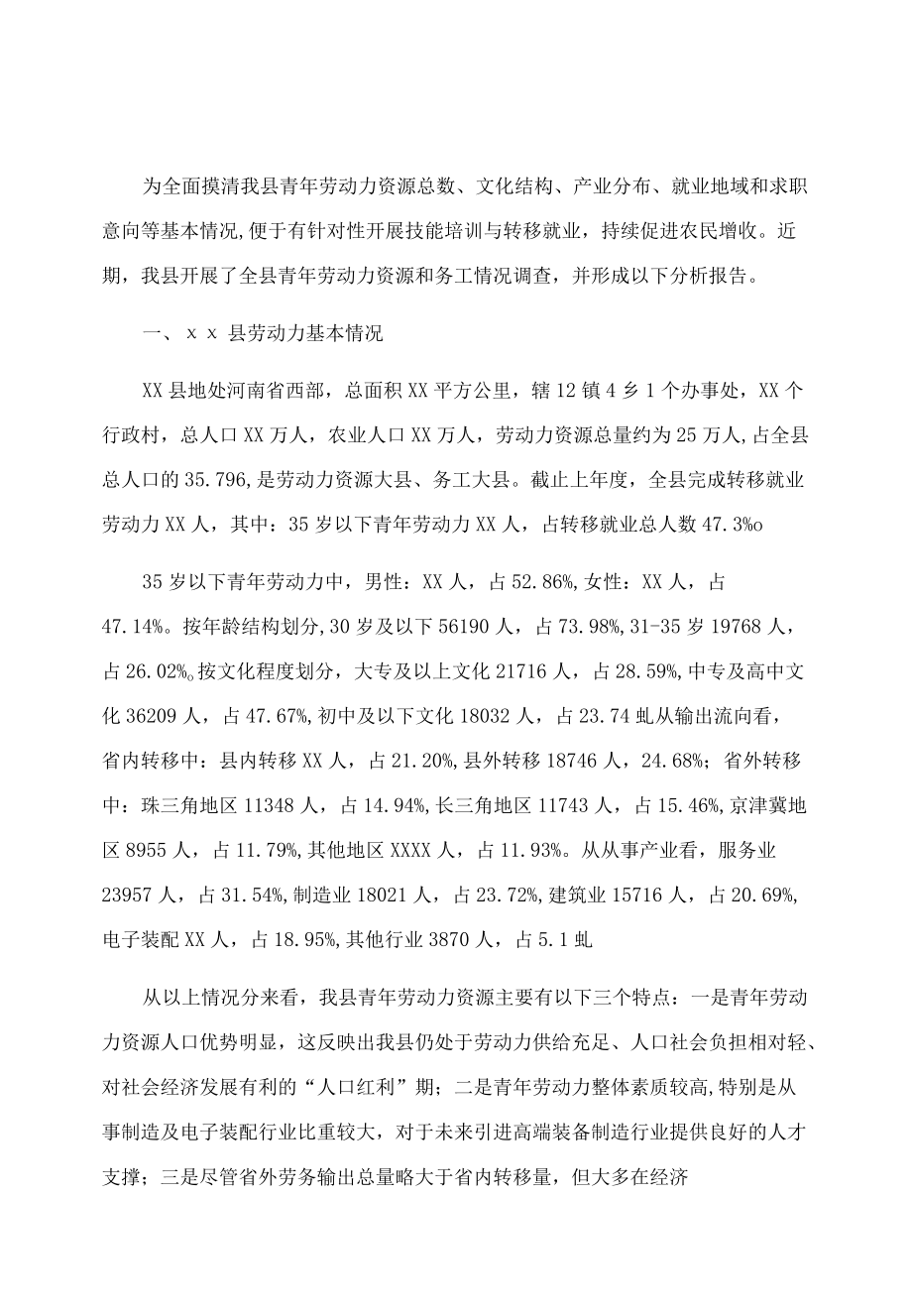 XX县青年劳动力资源调查分析报告.docx_第1页