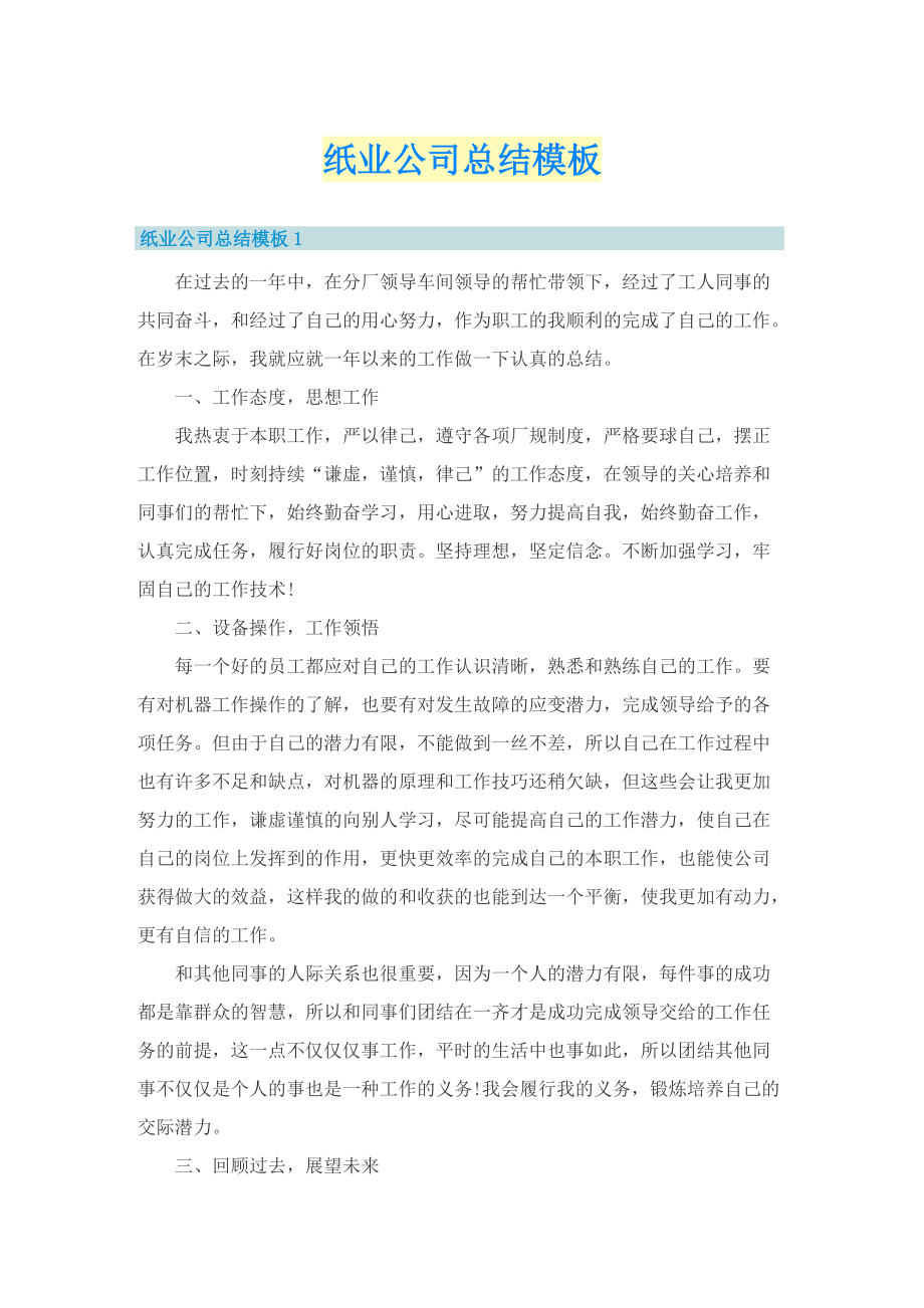 纸业公司总结模板.doc_第1页