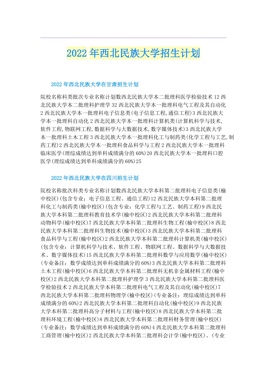 2022年西北民族大学招生计划.doc_第1页