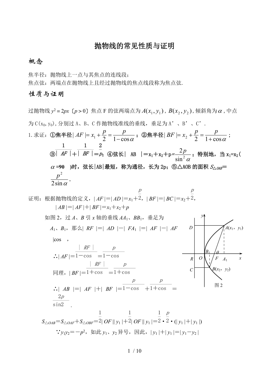 抛物线地性质归纳及证明.doc_第1页