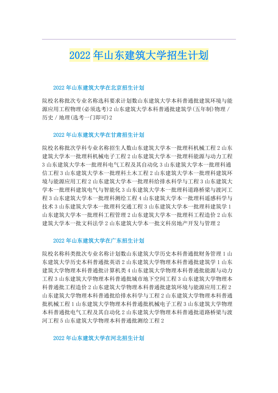 2022年山东建筑大学招生计划.doc_第1页