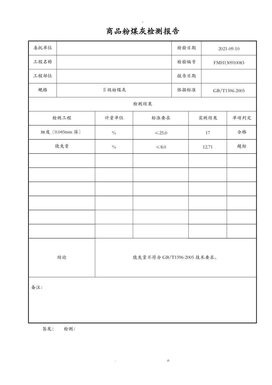 商品粉煤灰检测报告.doc_第1页