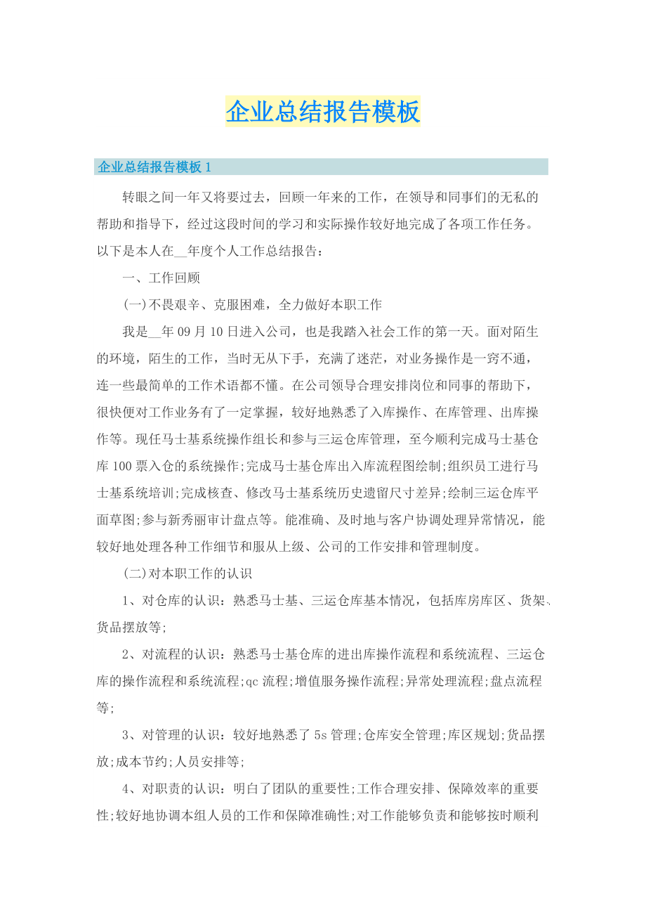 企业总结报告模板.doc_第1页