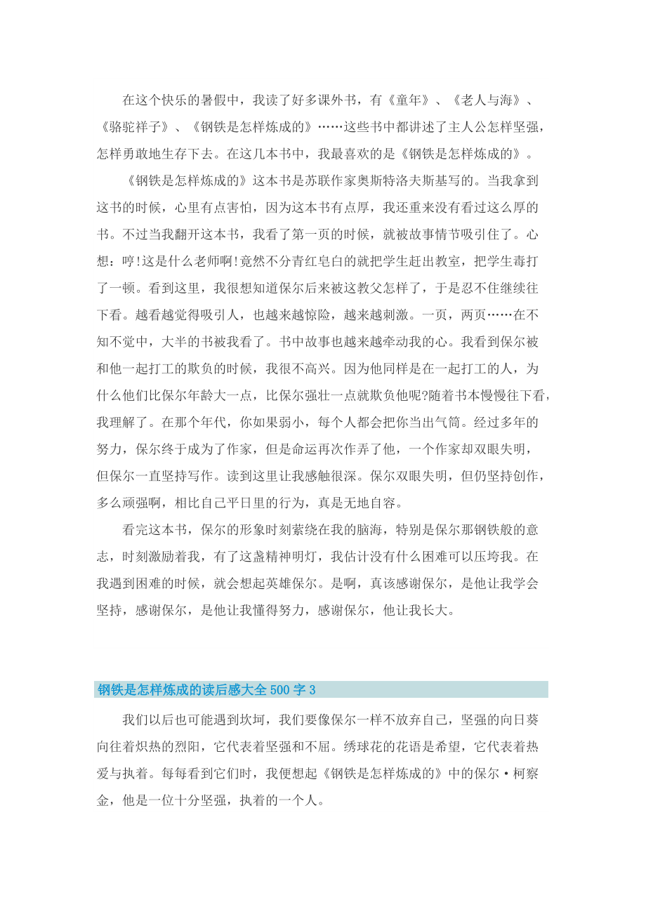 钢铁是怎样炼成的读后感大全500字.doc_第2页