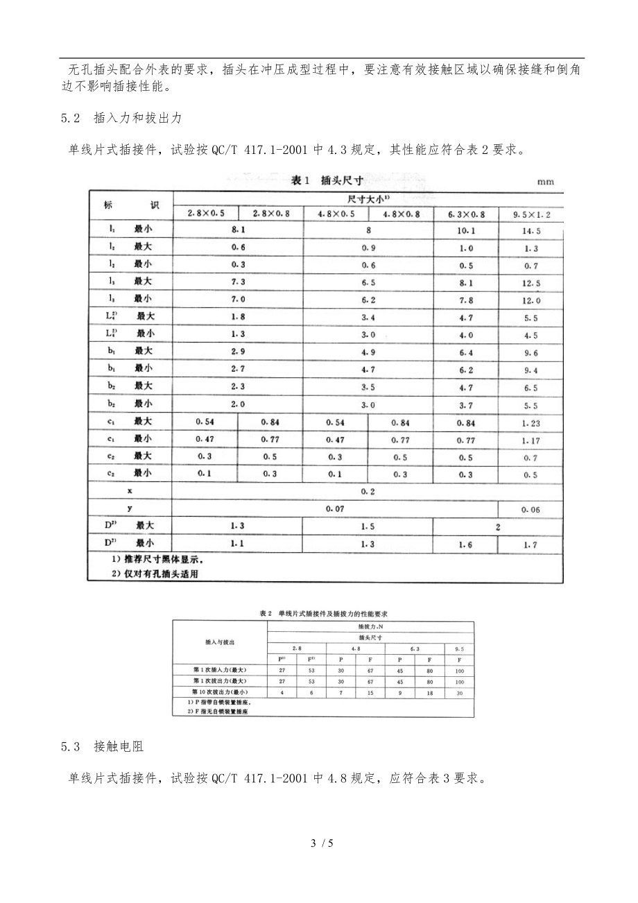 QCT417.3-2001-车用电线束插接器第3部分单线片式插接件的尺寸和特殊要求内容.doc_第3页