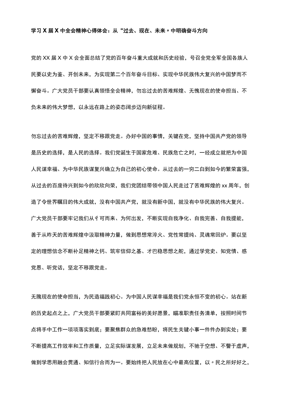 学习X届X中全会精神心得体会：从“过去、现在、未来”中明确奋斗方向.docx_第1页