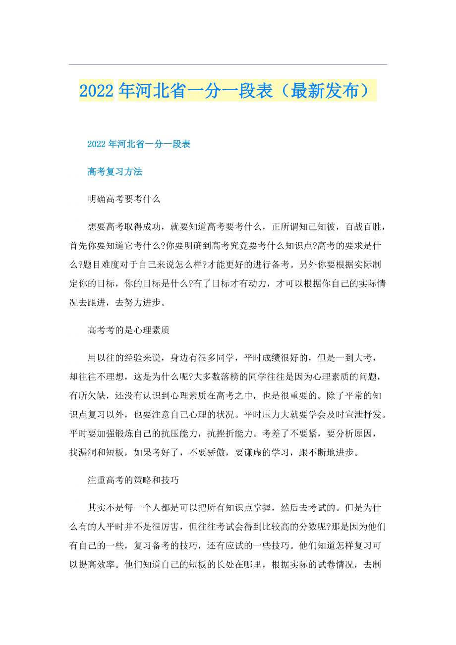 2022年河北省一分一段表（最新发布）.doc_第1页