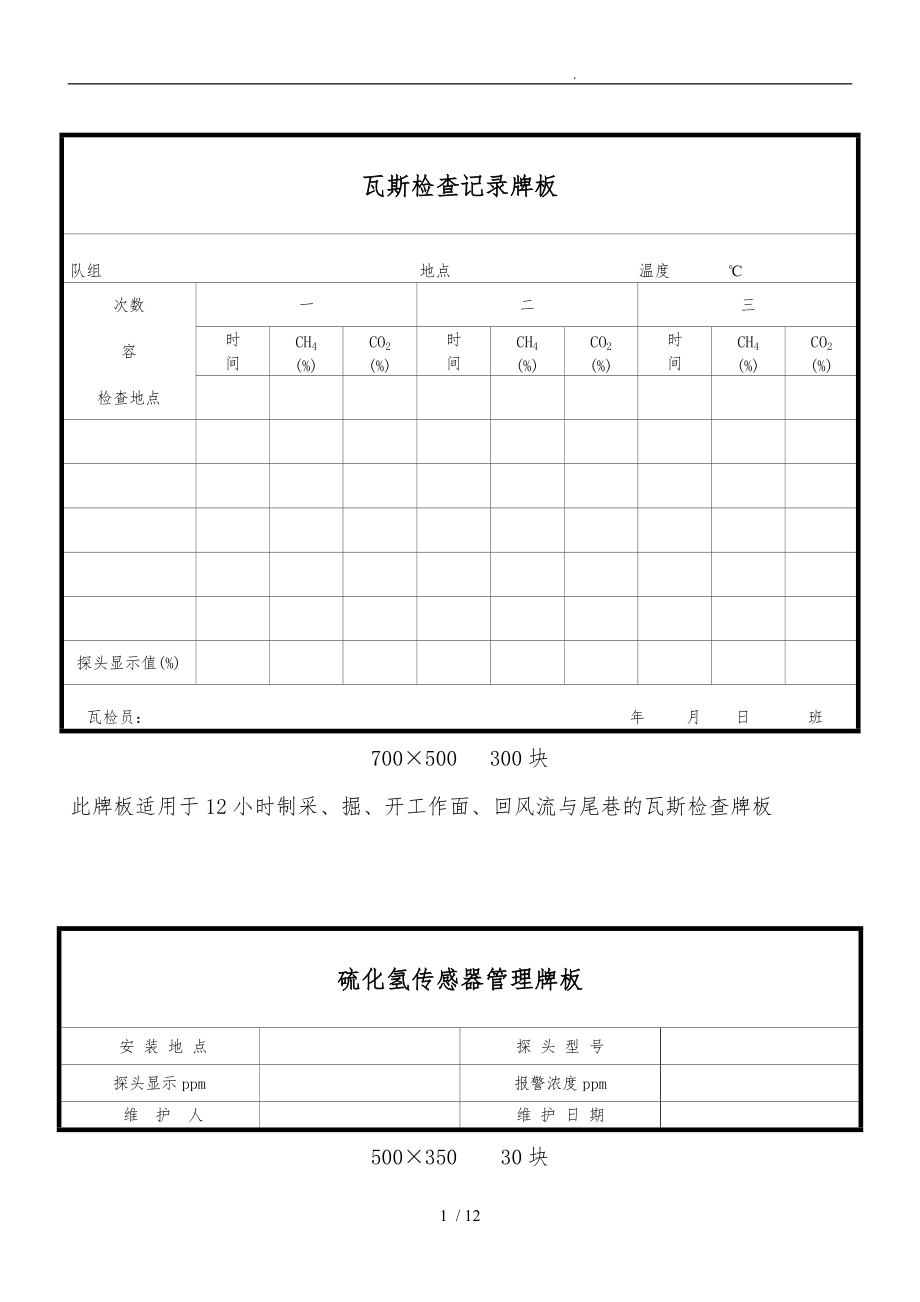 瓦斯检查管理表格汇总.doc_第1页