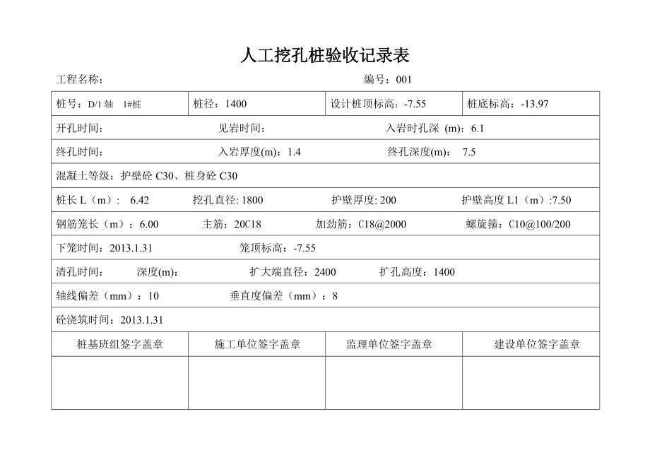 人工挖孔桩验收记录表.docx_第1页