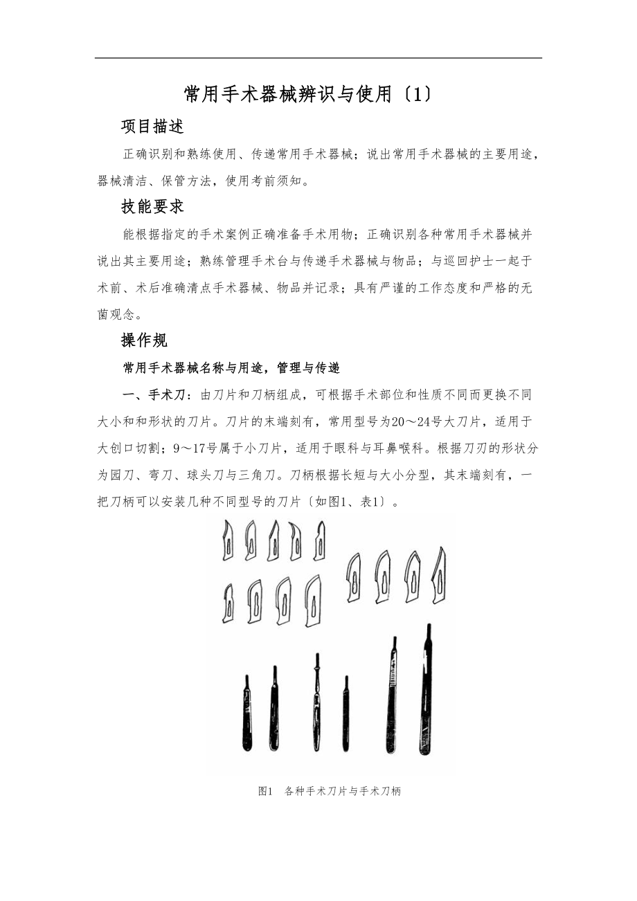 常用手术器械识别操作规范及评分标准.doc_第1页