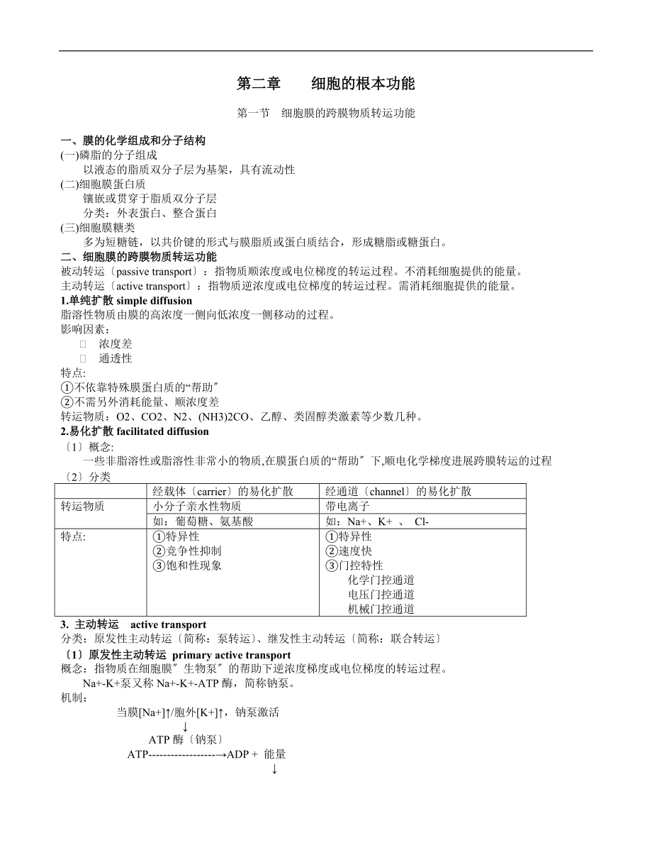 医学生理学期末重点笔记-第二章-细胞的基本功能.doc_第1页