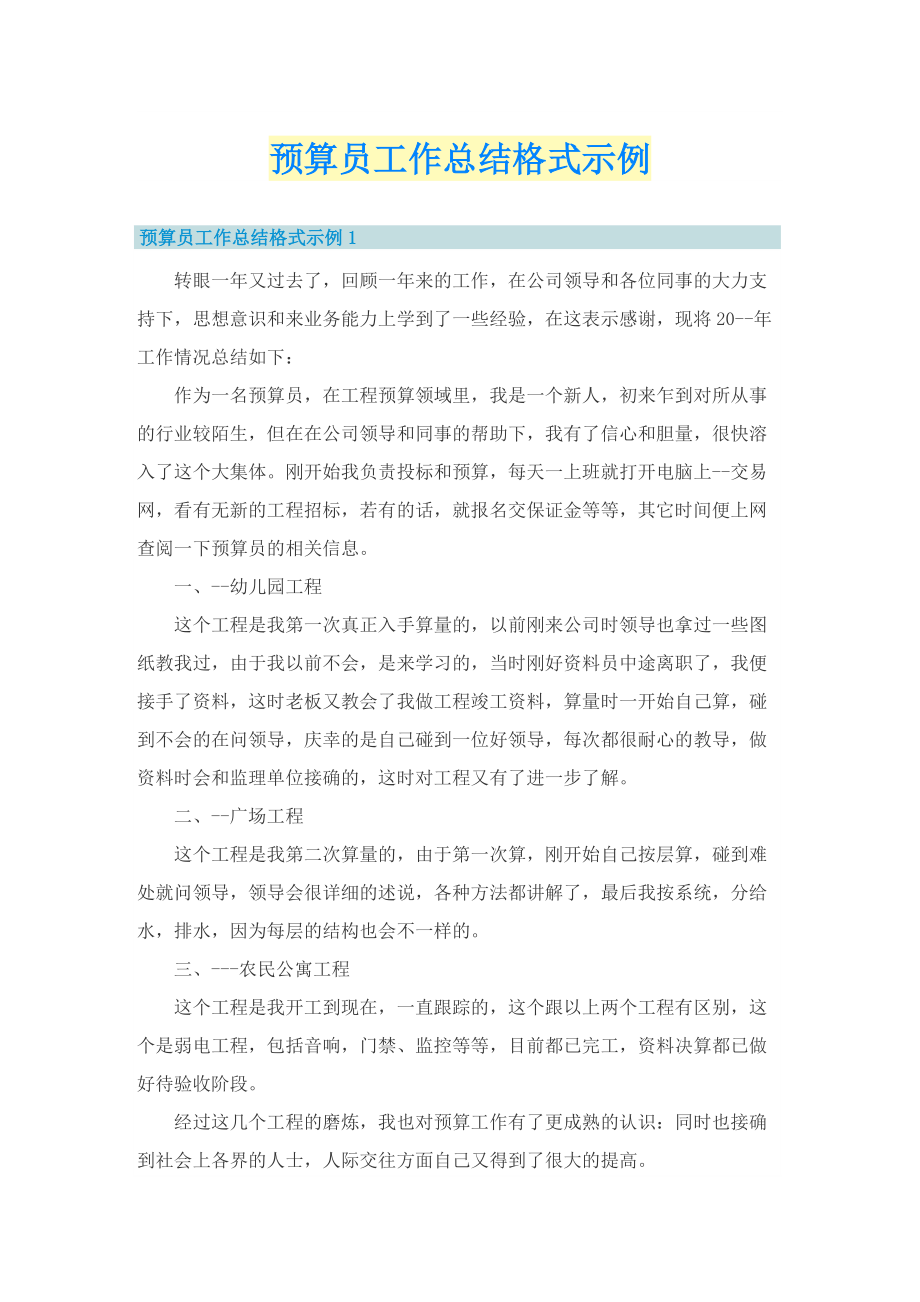 预算员工作总结格式示例.doc_第1页