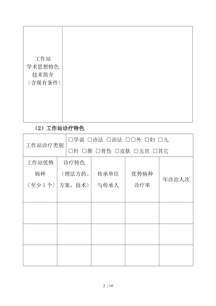 国家中医药管理局中医学术流派传承工作室二级工作站申报书范本.doc_第2页