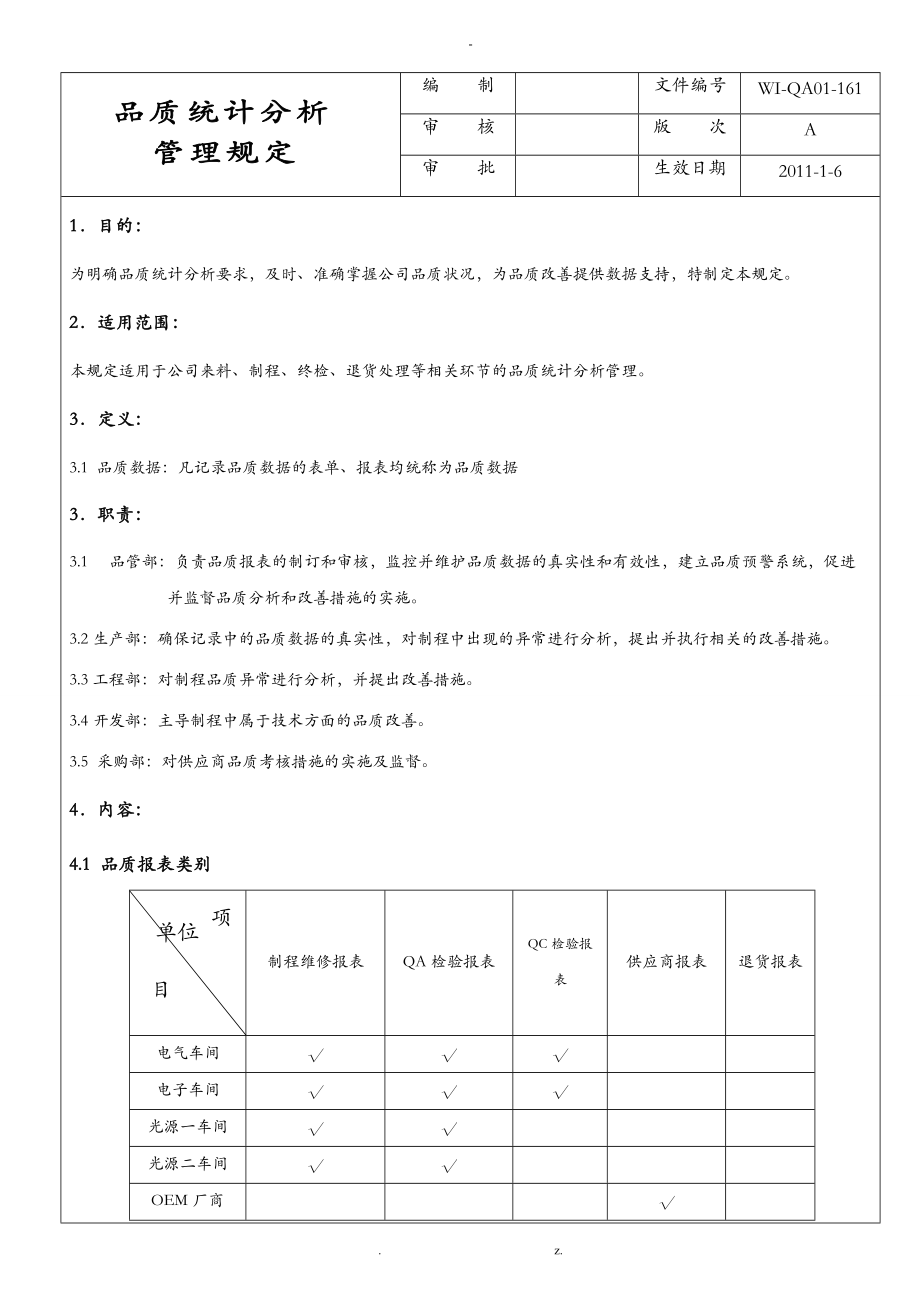 质量统计分析管理规定.doc_第1页