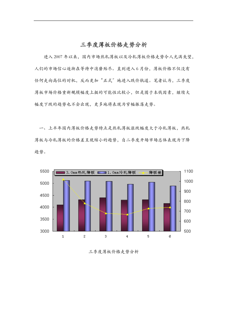 三季度薄板价格走势分析报告.doc_第1页