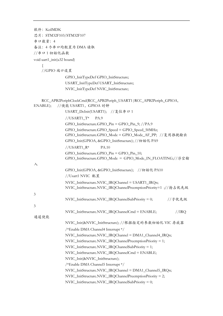 stm32f103多个串口配置dma程序纯代码版详解.doc_第1页