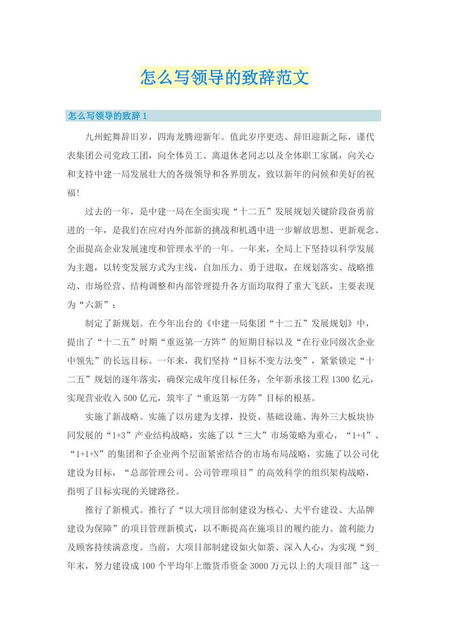 怎么写领导的致辞范文.doc_第1页