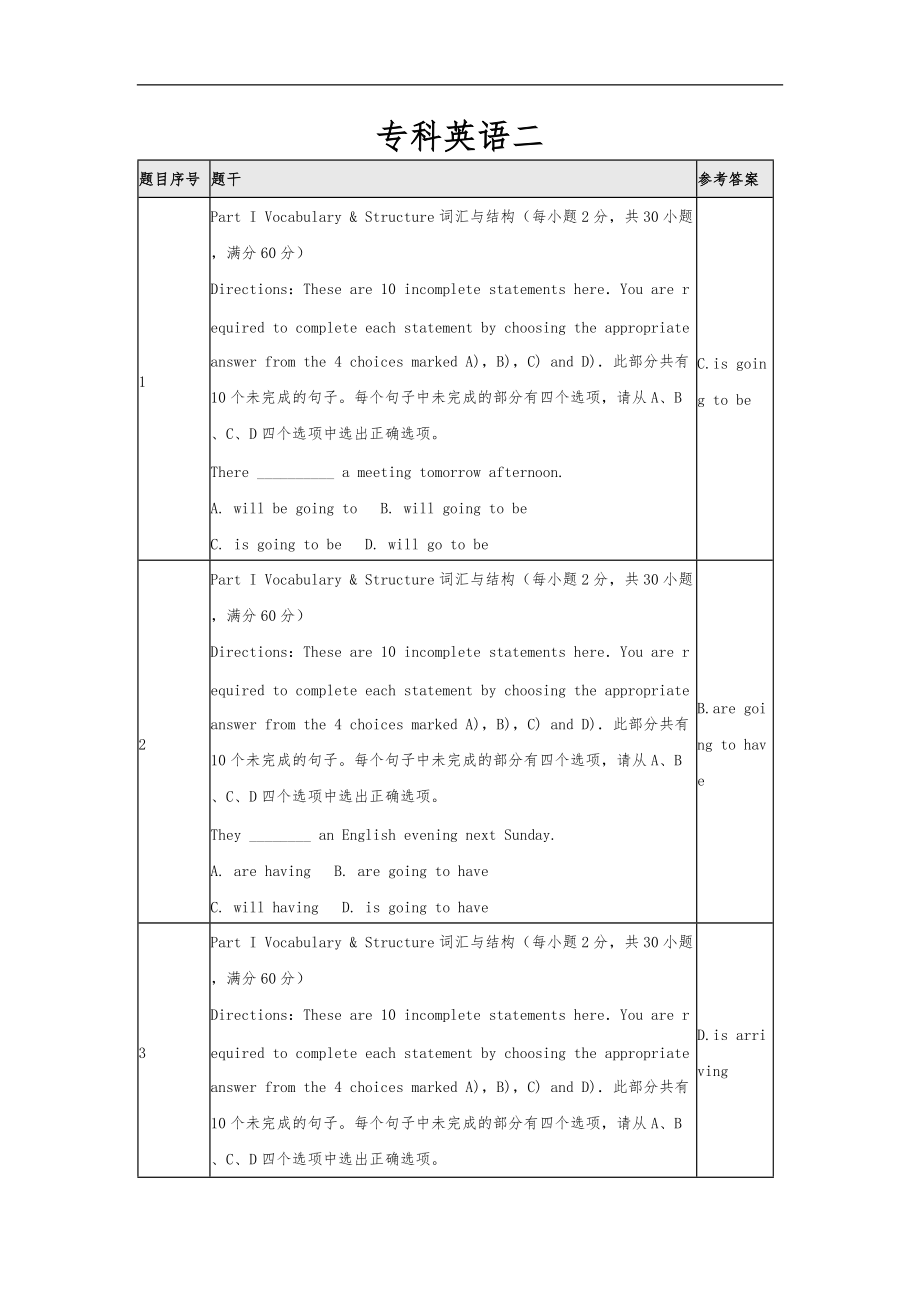 北京师范大学网络教育专科英语二作业答案.doc_第1页