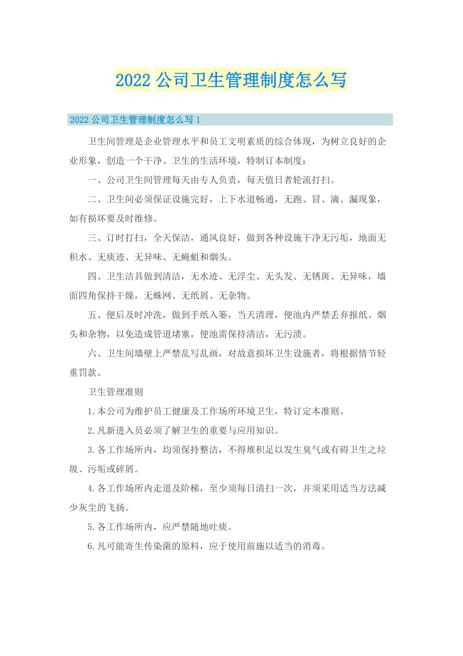 2022公司卫生管理制度怎么写.doc_第1页