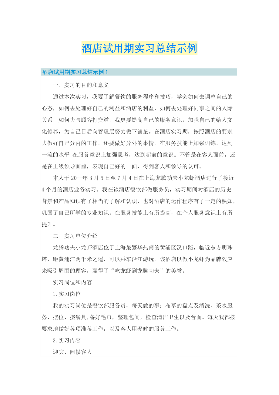 酒店试用期实习总结示例.doc_第1页