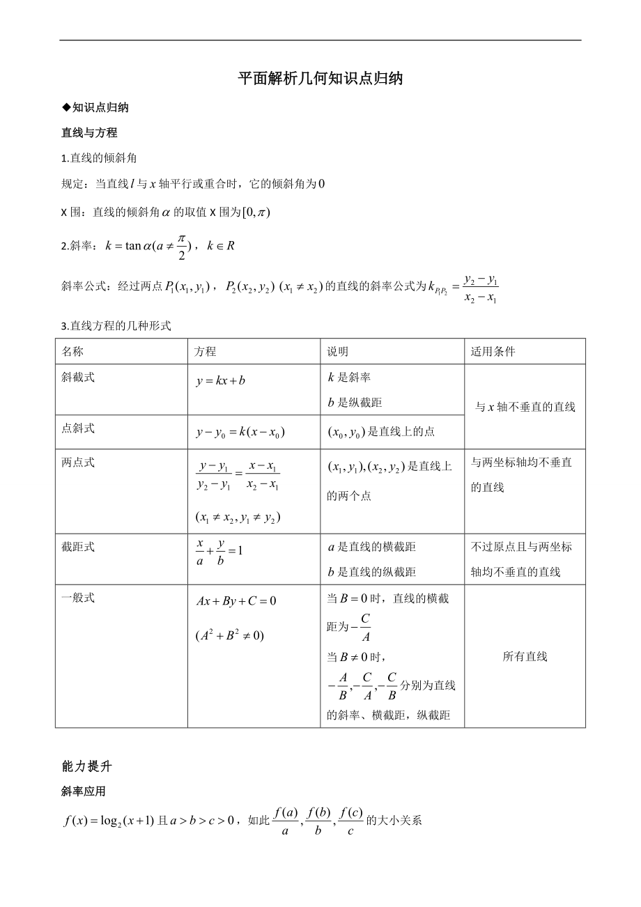 平面解析汇报几何知识点归纳.doc_第1页