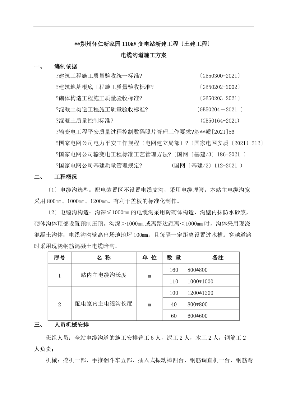 电缆沟道施工及方案.doc_第1页