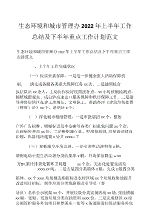 生态环境和城市管理办2022上半工作总结及下半重点工作计划范文.docx