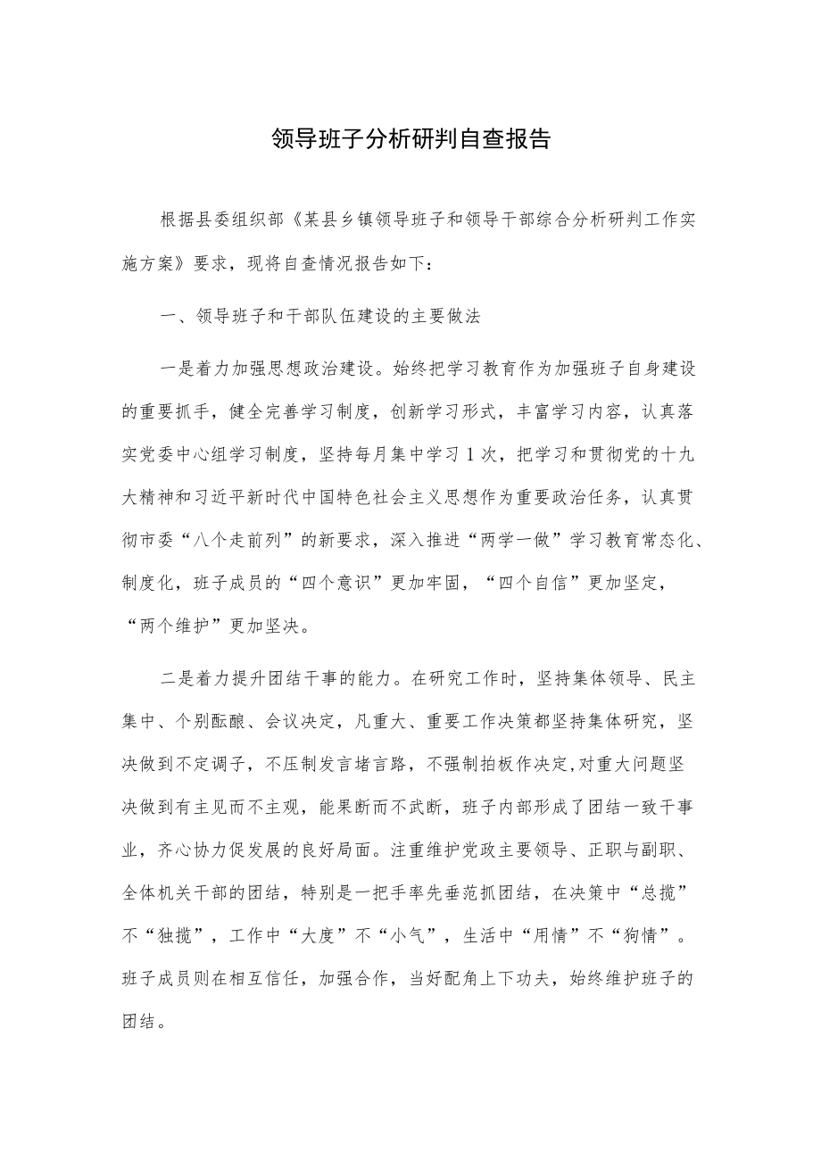 领导班子分析研判自查报告.docx_第1页