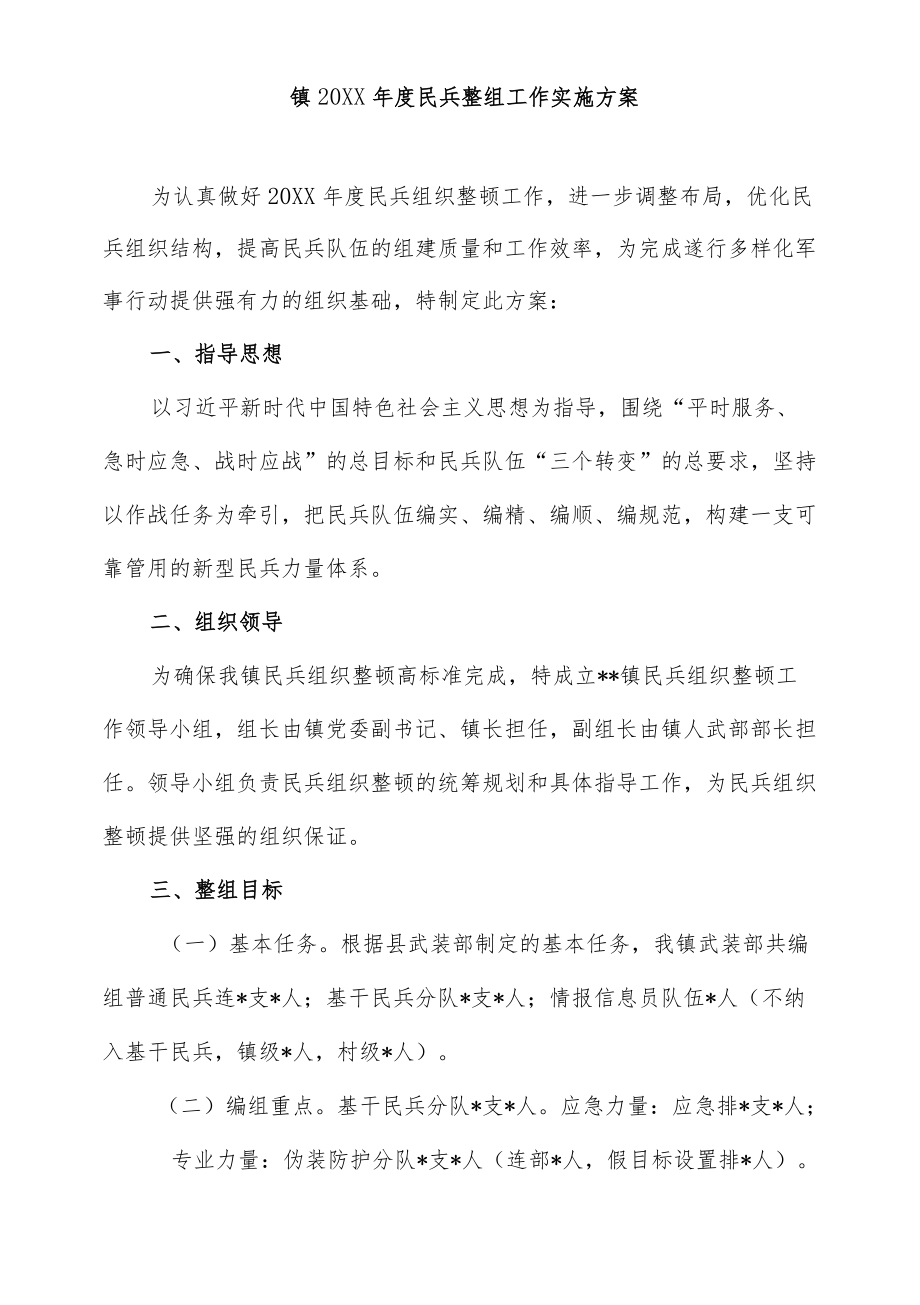 镇2021民兵整组工作实施方案.docx_第1页