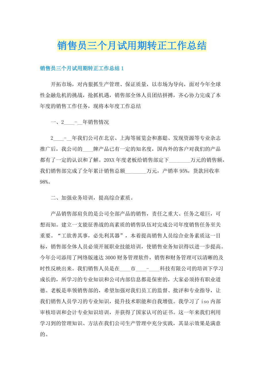 销售员三个月试用期转正工作总结.doc_第1页