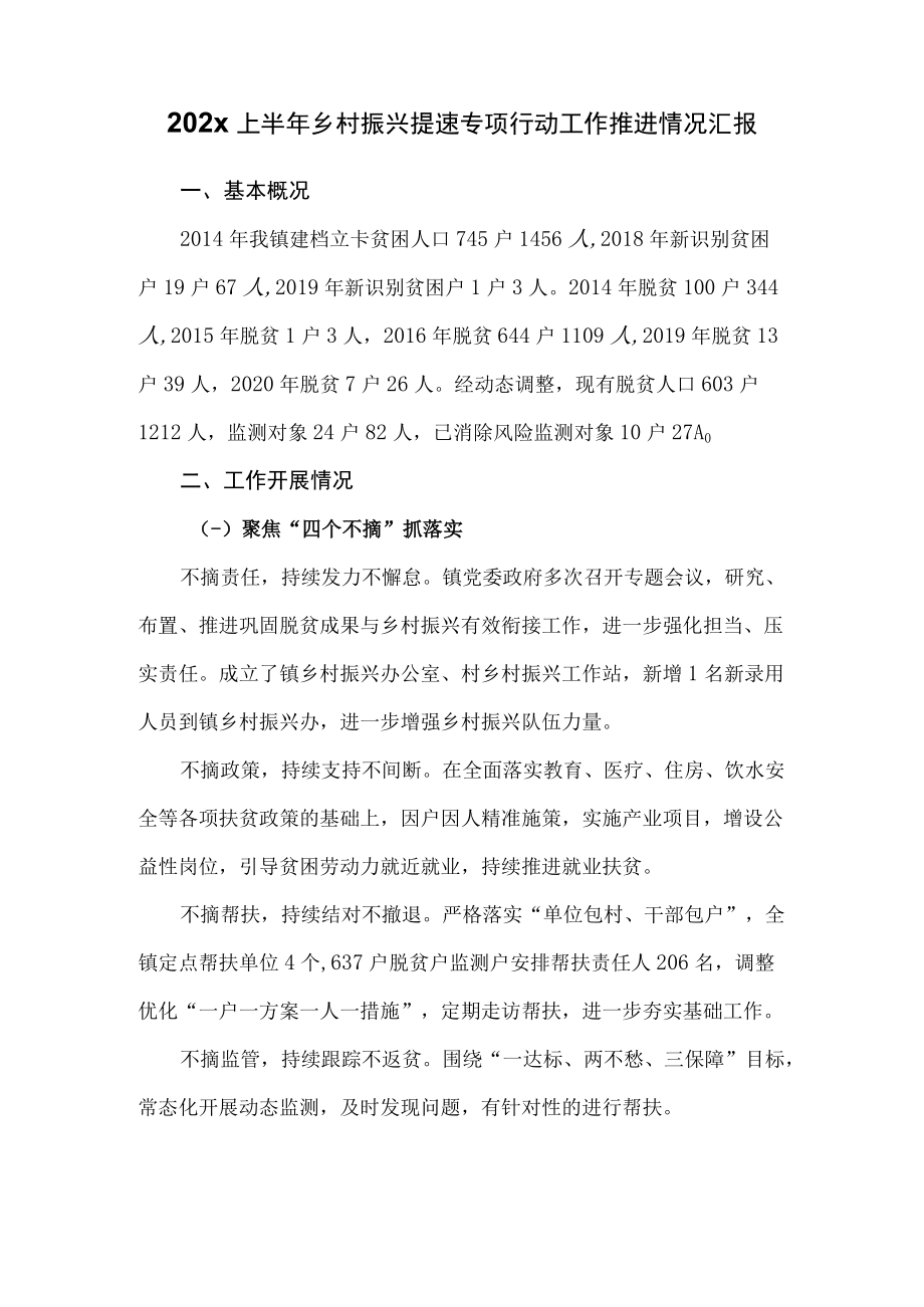 202x上半乡村振兴提速专项行动工作推进情况汇报.docx_第1页