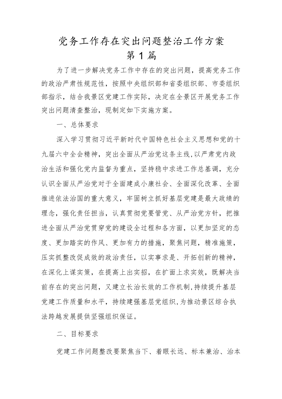 （5篇精选）党务工作突出问题清查整治实施方案.docx_第1页