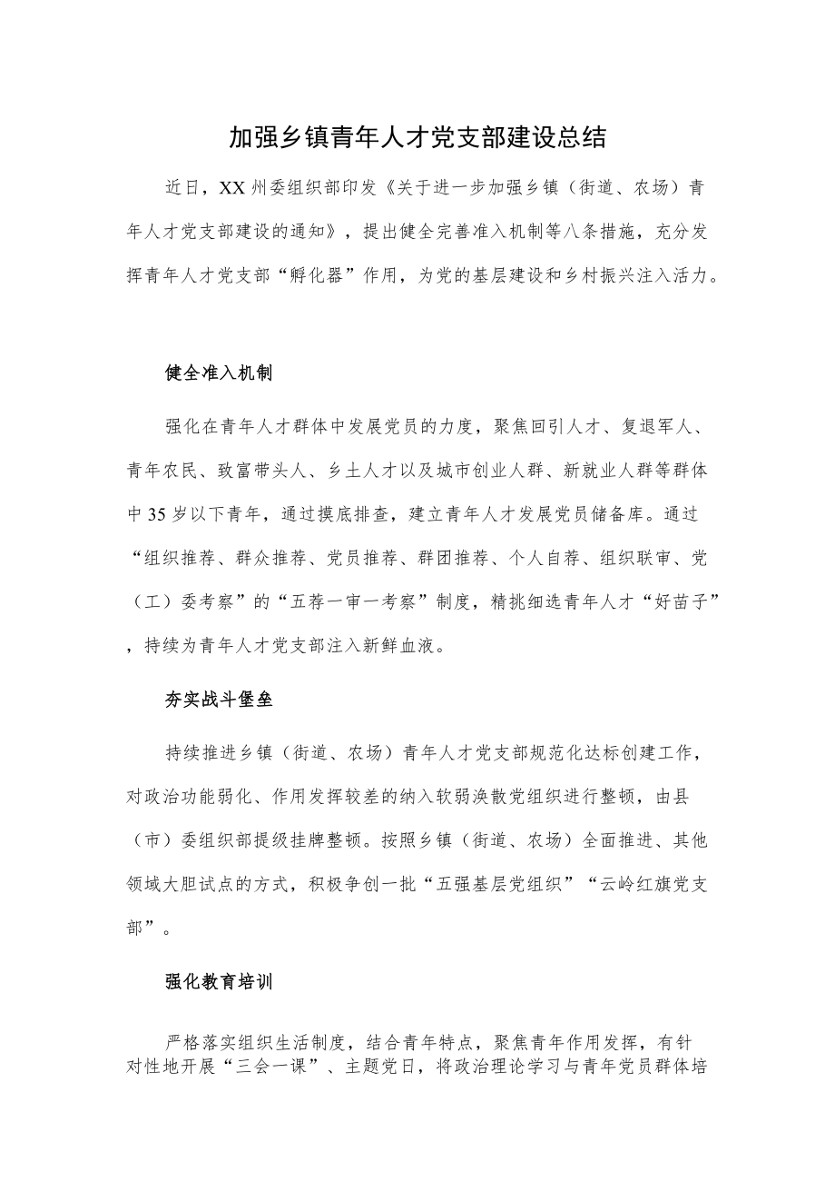 加强乡镇青人才党支部建设总结.docx_第1页